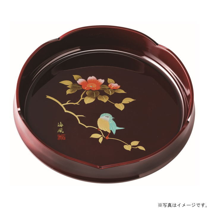 【紀州漆器】8.0　梅型 菓子鉢溜 さえずり（金蒔絵・盛絵）木質樹脂（25-459/26-28-4）【送料込み価格】