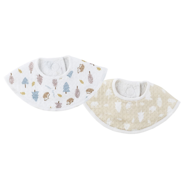 Bib - 【カラーのスタイに刺繍名入れ】Air Mousse Babyアニマルプリント ラウンドスタイ2P＜B（ハリネズミ）＞（1組：2枚入）（AR7425）【送料込み価格】※こちらの商品は箱に入っておりません