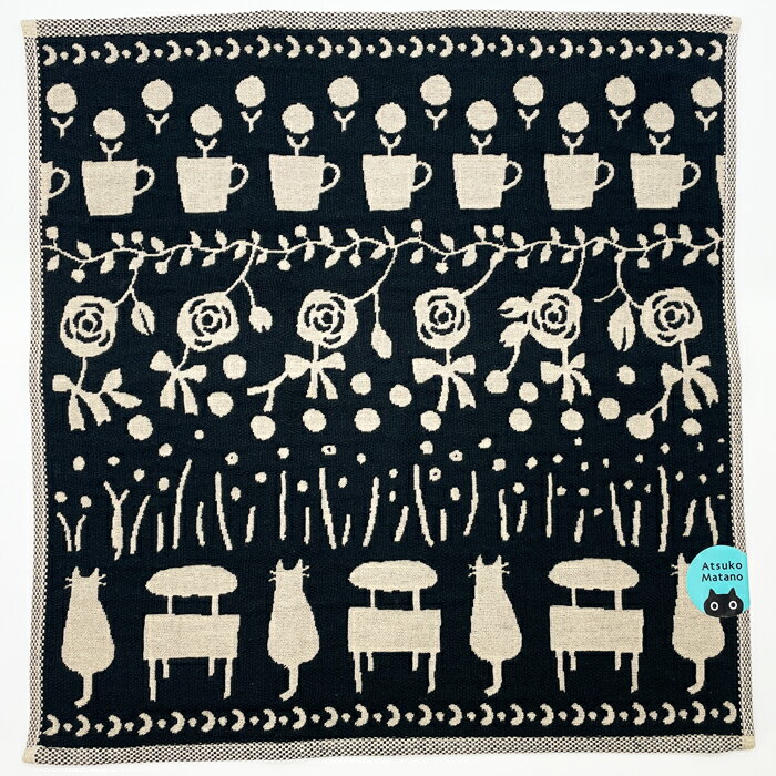 【刺繍名入れ】Atsuko Matano三重ガーゼハンカチ(ネコ・イス・花)日本製 今治(約34×34cm)【メール便発送 送料込み価格】