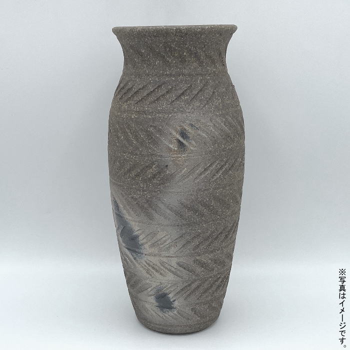 乐天商城 - 【数量限定：即日出荷】萬翠窯　焼〆長壷形矢ガスリ花瓶　(11×24)（ダンボール箱入）(3-854)【送料込み価格】