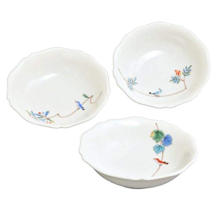 【選べる箱数：1～5箱】香蘭社小鳥の詩　三つ組小鉢（φ11.5cm）(1016-3GRKK4)3枚（化粧箱入）【送料込み価格】