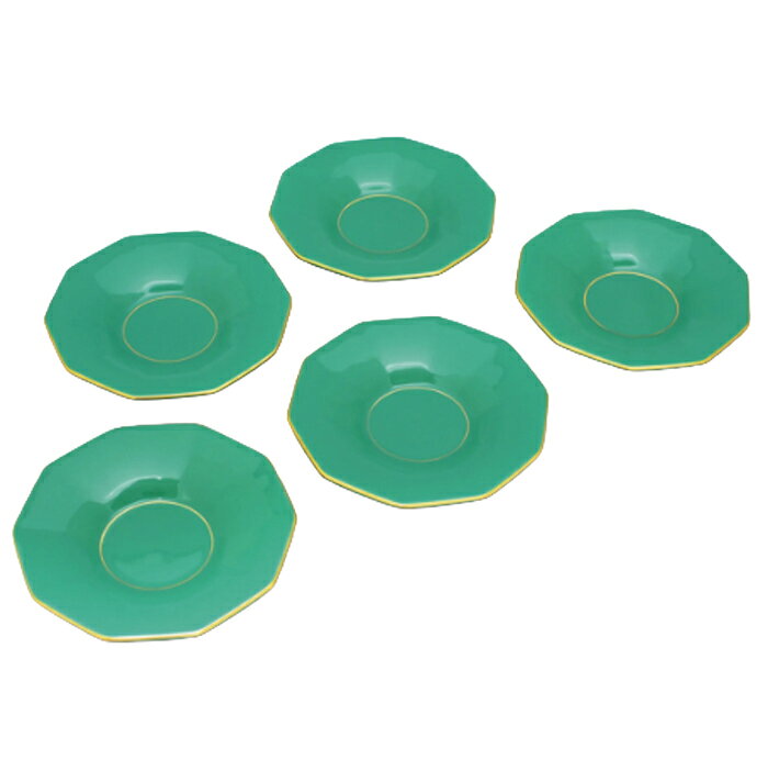 【即日出荷】香蘭社グリーン　十角形茶托セット（1箱：5枚入）（φ12cm）(G410-RAA)（化粧箱入）【送料込み価格】