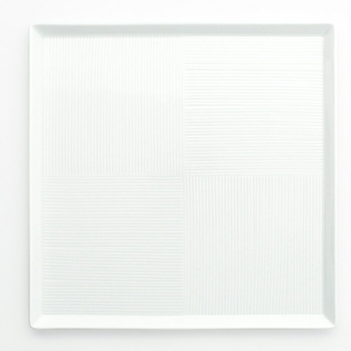 【選べる箱数（1～10箱）】一真陶苑彫刻紋　白磁角皿　市松彫・中　1枚入21cm正角プレート（ダンボール箱）(14792)【送料込み価格】