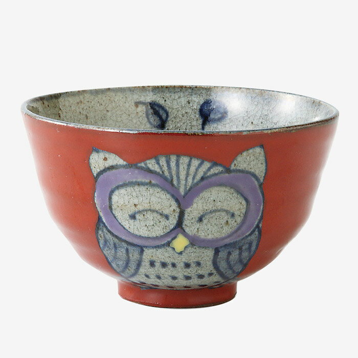 【選べる個数（1～10個）】手描ふくろう　飯碗（赤・小)　(300ml）(83971）【送料込み価格】