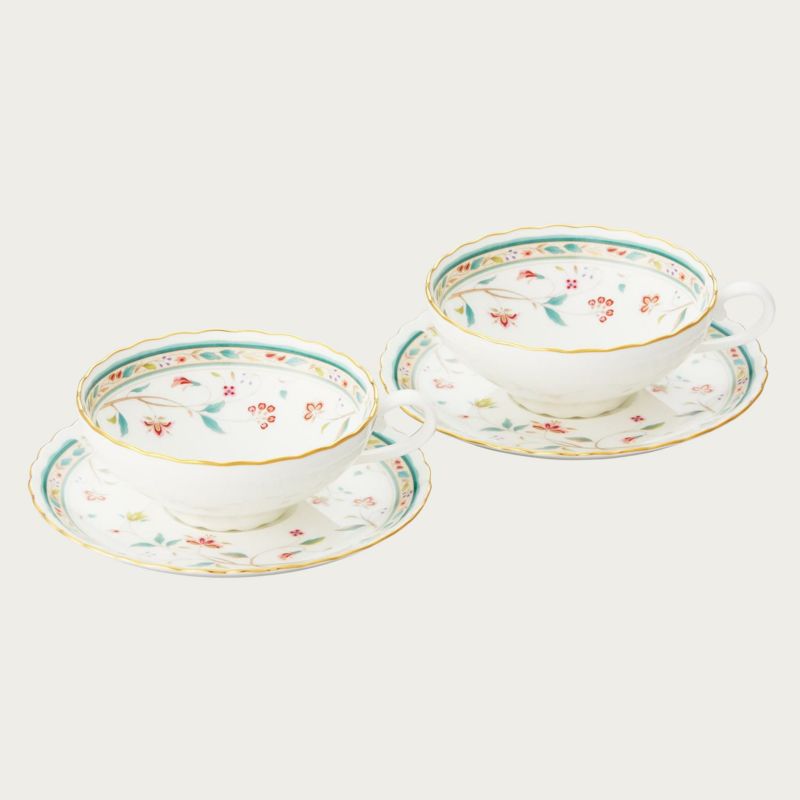 ノリタケ【花更紗】ティー碗皿ペアセット noritake hanasarasa/ティーカップ カップ＆ソーサー【pointn】