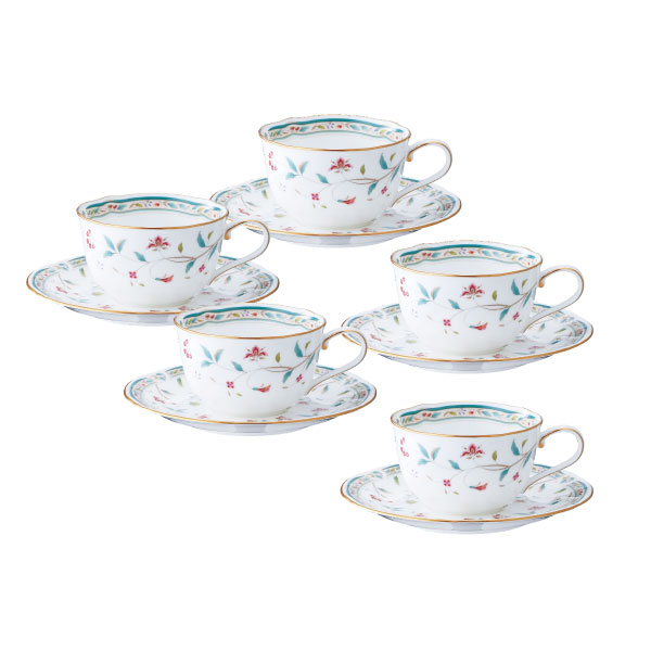 ノリタケ【花更紗】ティー・コーヒー碗皿セット5客 4409L/F59387A　noritake hanasarasa/コーヒーカップ カップ＆ソーサー【pointn】