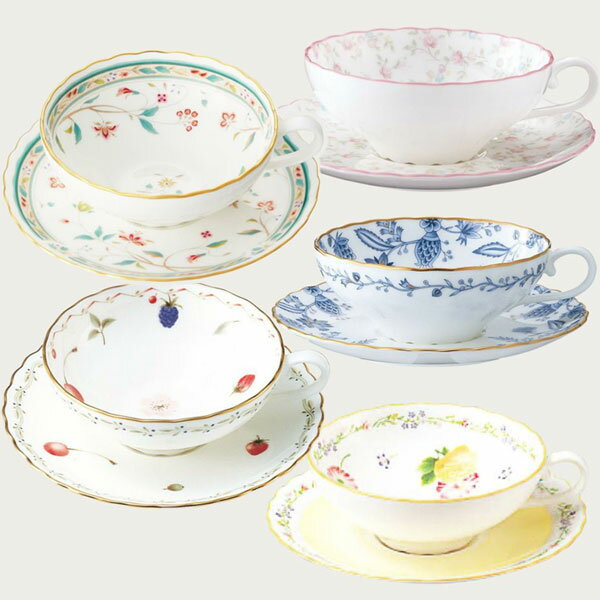 ノリタケティーカップ＆ソーサー(絵変り） ティー碗皿5客セット　カップ＆ソーサー5客セット noritake/ポートショア/ブルーソレンティーノ/ 花更紗/キューティーローズ/ジョヌフレーヌ【pointn】