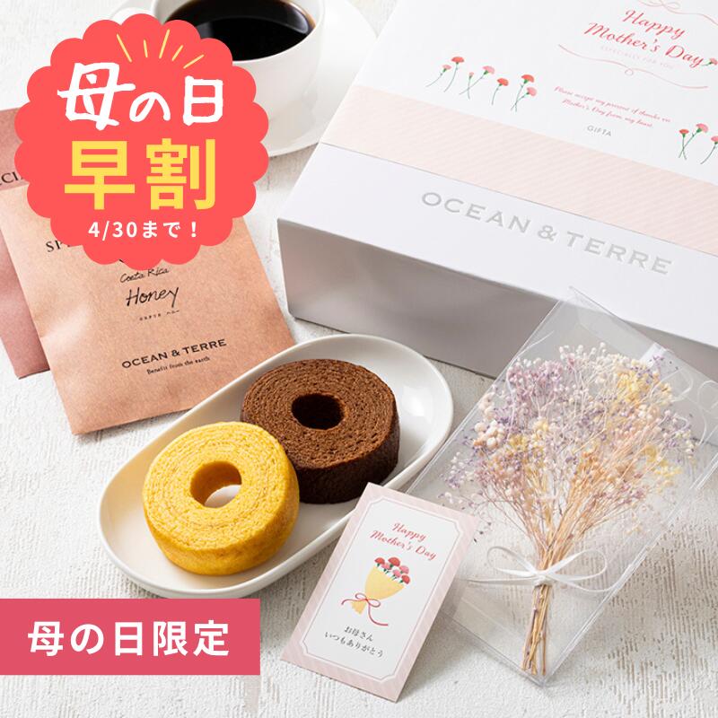 早割 母の日 2026 【母の日限定】Speciality Coffee&バームセットA ブーケカード 花 スイーツ お菓子 バームクーヘン カード ドライフラワー プリザーブドフラワー ピンク イエロー 焼き菓子 セット プレゼント 送料無料 お母さん 母 義母 かわいい 人気 ラッピング