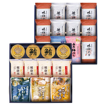 商品情報 名称金賞銀賞食べくらべ海苔GIFT GSNR-ABJ5 内容量金賞 南高梅のり（8切6枚）・銀賞 有明海産塩のり（8切6枚）・味付のり（8切6枚）×6・焼のり（8切6枚）×4・金賞健康米150g×4・さんまの味噌煮・さばの味噌煮・いわしの旨煮・（まぐろ油漬け70g・宝幸貝柱水煮ほぐし身65g）各2 賞味期限出荷時に30日以上の商品をお届けいたします。 サイズ箱サイズ：箱330×345×95mm アレルギー卵・小麦・えび メーカー品番GSNR-ABJ5 販売者※各商品に記載◇◆ラッピングについての詳細はこちら◆◇ 画像 金賞銀賞食べくらべ海苔GIFT GSNR-ABJ5 ギフト プレゼント 内祝い お返し 出産祝い 結婚祝い 誕生日 おしゃれ 送料無料 ＼ 大切な方への贈り物に ／ 最高の食べ比べ海苔と共にお楽しみください。 最高の食べ比べ海苔と共にお楽しみください。北海道産さばの味噌煮北海道産いわしの旨煮北海道産さんまの味噌煮紀州和歌山県産南高梅近畿大学 農学部 共同開発商品金賞健康米「おいしさ」と「栄養」のいいとこどりを実現毎日食べるごはんだからこそ、今までどおりのライフスタイルを変えることなくカンタンに健康応援します。モンドセレクション金賞・銀賞を受賞した海苔の食べ比べセット二段重ね ◇複数の商品をご注文いただいた場合には、別口配送となる可能性がございます。 また複数注文の出荷完了メールは、各商品についてお送りしております。 ＜商品詳細＞ 金賞 南高梅のり（8切6枚）・銀賞 有明海産塩のり（8切6枚）・味付のり（8切6枚）×6・焼のり（8切6枚）×4・金賞健康米150g×4・さんまの味噌煮・さばの味噌煮・いわしの旨煮・（まぐろ油漬け70g・宝幸貝柱水煮ほぐし身65g）各2 【賞味期限】出荷時に30日以上の商品をお届けいたします。 【箱サイズ・重量】箱サイズ：箱330×345×95mm 【アレルギー品目】卵・小麦・えび ★贈り物用途★ お中元 お歳暮 母の日 父の日 敬老の日 お供え 法事 内祝い お返し ★こんな方へ★ 両親 祖父母 上司 高齢者 一人暮らしの方