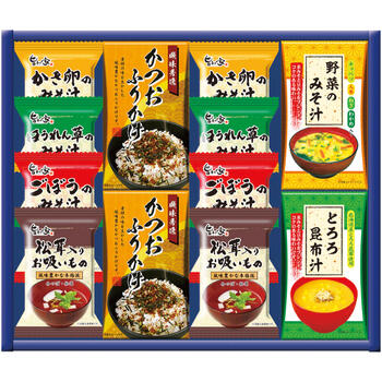 商品情報 名称みそ汁バラエティ SM-DOA 内容量野菜のみそ汁（4食入）・とろろ昆布汁（4食入）・かつおふりかけ（3食入）×2・フリーズドライ（かき卵のみそ汁・ほうれん草のみそ汁・ごぼうのみそ汁・松茸入りお吸いもの）各2 賞味期限出荷時に30日以上の商品をお届けいたします。 サイズ箱サイズ：箱280×345×50mm アレルギー卵・乳成分・小麦 メーカー品番SM-DOA 販売者※各商品に記載◇◆ラッピングについての詳細はこちら◆◇ 画像 みそ汁バラエティ SM-DOA ギフト プレゼント 内祝い お返し 出産祝い 結婚祝い 誕生日 おしゃれ 送料無料 ＼ 大切な方への贈り物に ／ 忙しい時に便利なスープ、お味噌汁のセット。本格的な味わいが手軽に楽しめます。 忙しい時に便利なスープ、お味噌汁のセット。本格的な味わいが手軽に楽しめます。 ◇複数の商品をご注文いただいた場合には、別口配送となる可能性がございます。 また複数注文の出荷完了メールは、各商品についてお送りしております。 ＜商品詳細＞ 野菜のみそ汁（4食入）・とろろ昆布汁（4食入）・かつおふりかけ（3食入）×2・フリーズドライ（かき卵のみそ汁・ほうれん草のみそ汁・ごぼうのみそ汁・松茸入りお吸いもの）各2 【賞味期限】出荷時に30日以上の商品をお届けいたします。 【箱サイズ・重量】箱サイズ：箱280×345×50mm 【アレルギー品目】卵・乳成分・小麦 ★贈り物用途★ お中元 お歳暮 母の日 父の日 敬老の日 お供え 法事 内祝い お返し ★こんな方へ★ 両親 祖父母 上司 高齢者 一人暮らしの方