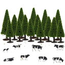 情景コレクション 樹木 モデルツリー ツリー模型 6-10cm 3サイズミックス 15本 +牛模型 ウシ模型 8本 1/87 HOゲージ用 風景 箱庭 鉄道模型 建物模型 ジオラマ 教育 DIY