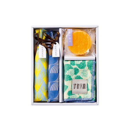 伊砂文様 ギフト 4点セット × 1個 ハンカチタオル 石鹸 結婚式 退職 センスのいい プチギフト おしゃれ