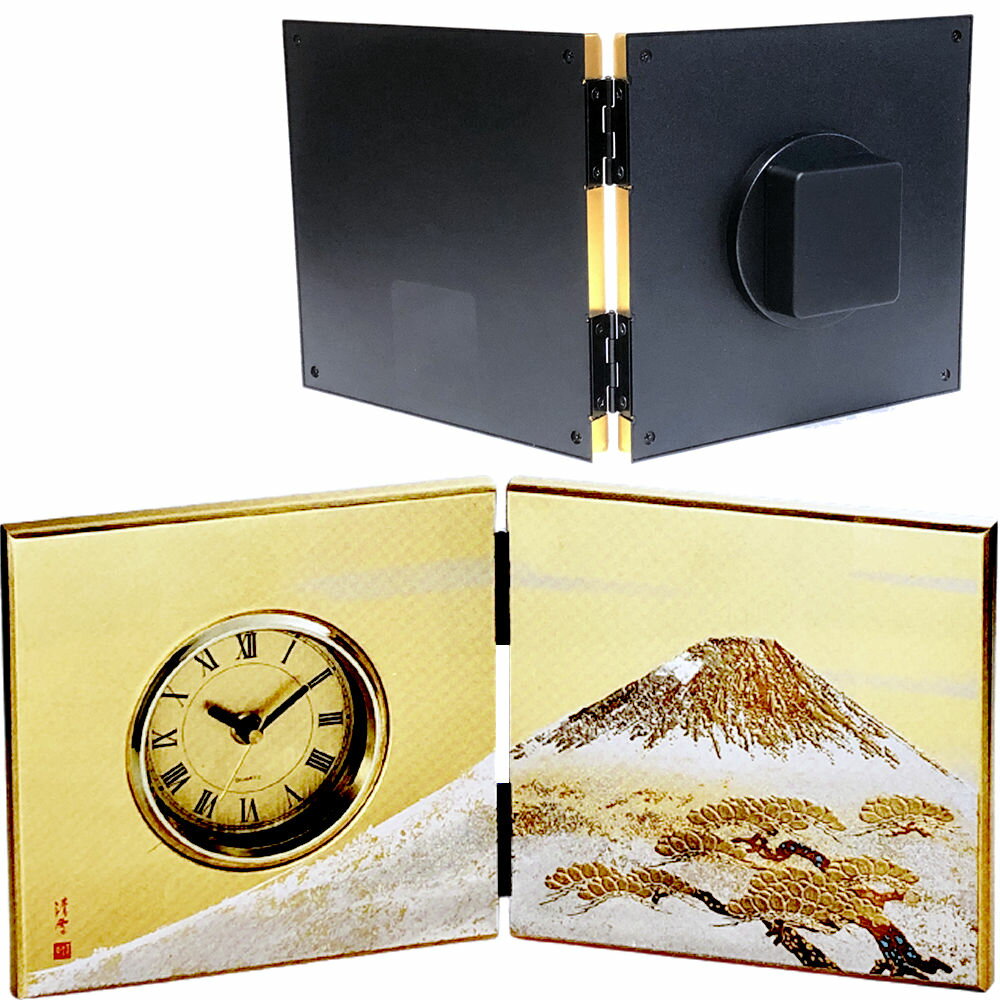 開運時計 白富士 屏風時計 和風 インテリア 屏風 置時計縁起物 金運向上 開店祝い 時計 日本のお土産 ホームステイのおみやげ 送料無料