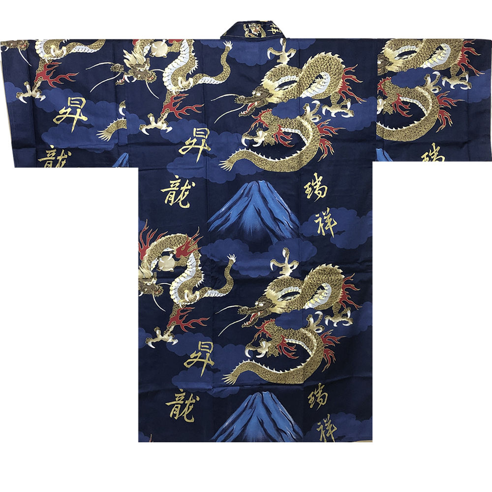 外国人向け 綿ハッピローブ 富士に龍 紺【送料無料】【和風部屋着】【プレゼント】【日本のおみやげ】【日本のお土産】【ハッピ ローブ】【ガウン】【ホームステイのお...