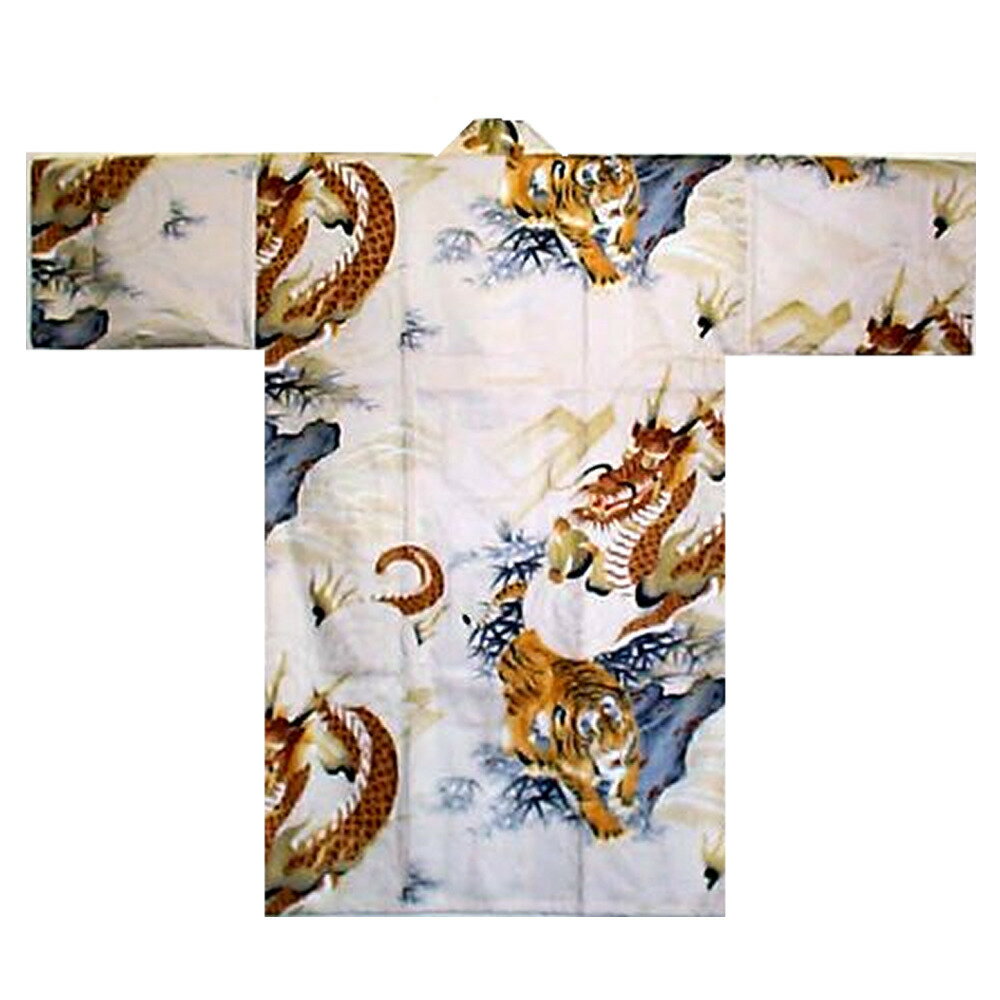 外国人向けハッピローブ 竜虎ガウン ベージュ色【送料無料】【和風部屋着】【プレゼント】【日本のおみやげ】【ハッピ ローブ】【ガウン】【ホームステイのおみやげ】【...