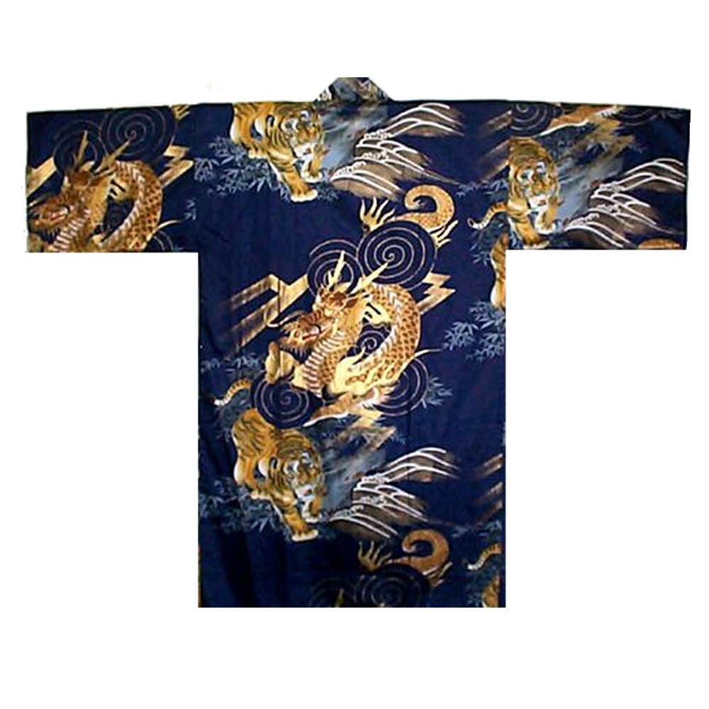 外国人向けハッピローブ 竜虎ガウン 紺【送料無料】【和風部屋着】【プレゼント】【日本のお土産】【ハッピ ローブ】【ガウン】【ホームステイのおみやげ】