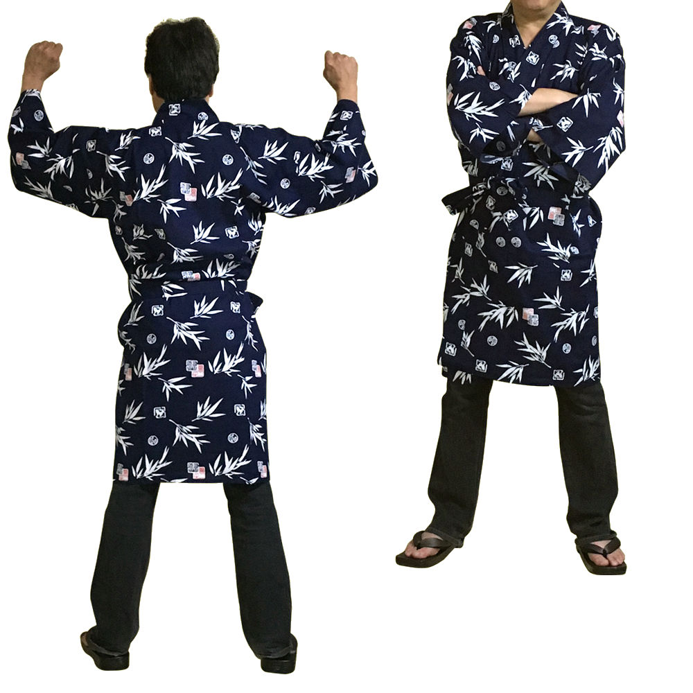 浴衣地 ハッピーコート 笹紺42W LLサイズ【送料無料】【和風部屋着】【プレゼント】【日本のおみやげ】【日本のお土産】【ハッピ ローブ】【ガウン】【ホームステ...