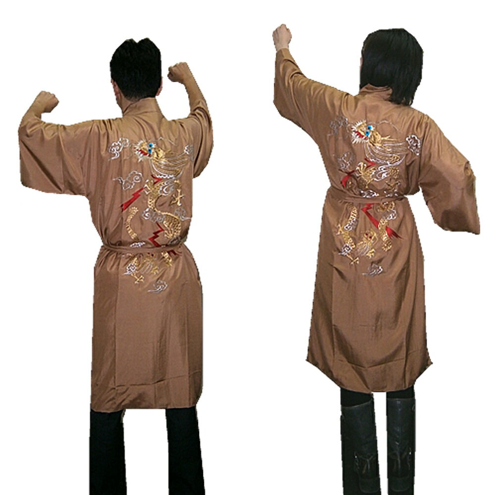 シルク ハッピーコート ドラゴン龍(刺繍)うす茶【送料無料】【和風部屋着】【プレゼント】【日本のおみやげ】【日本のお土産】【ハッピ ローブ】【ガウン】【ホームス...