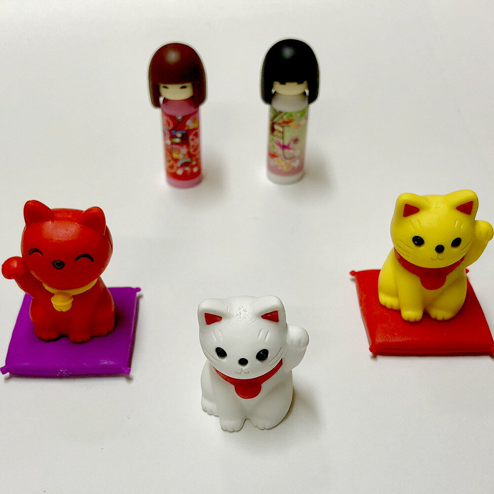 おもしろ消しゴム こけしと招き猫招福 フィギュア消しゴム 日本のおみやげ 外国人へのお土産 面白消しゴム メール便 …