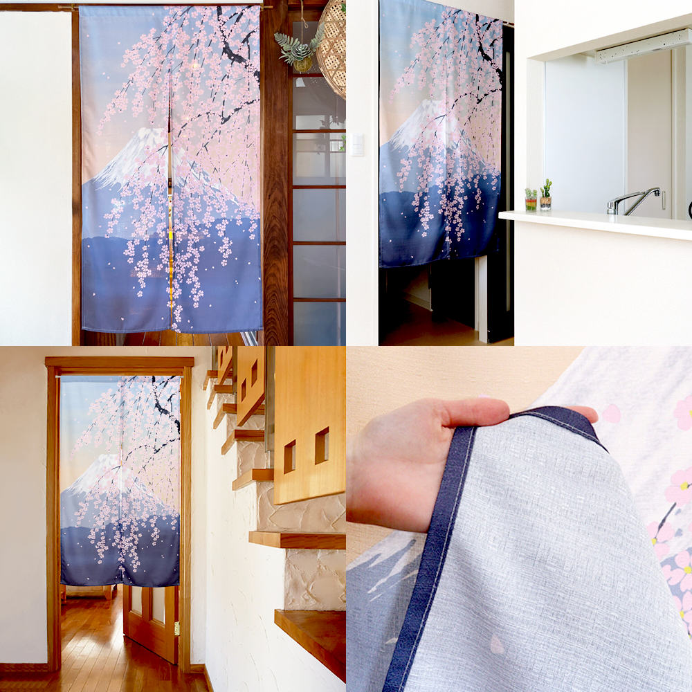 のれん 富士山と桜 暖簾 85X150cm日本のお土産 癒し インテリア ショップカーテン ...