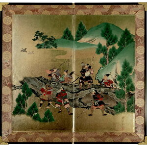 ディスプレイ品の為 特価 ミニ屏風 八幡太郎義家の東征 左双 みちのくをめざす源義家日本の名画屏風中 二曲一双屏風 和風インテリア屏風日本のおみやげ ホームステイのおみやげ 日本のお土産 メール便 送料無料
