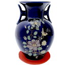 訳アリ特価(箱よごれの為)瑠璃(るり)色 耳付花瓶 花鳥インテリア花瓶 和風花瓶 花器 インテリア 日本のお土産 ホームステイのおみやげ