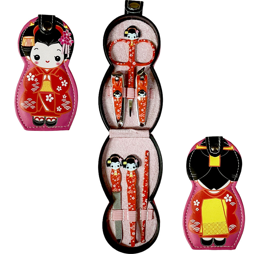 コスメセット 舞妓 ピンク 6点セット眉毛用はさみ 爪やすり 爪切り 甘皮用爪切り 毛抜き 耳かき 日本の..