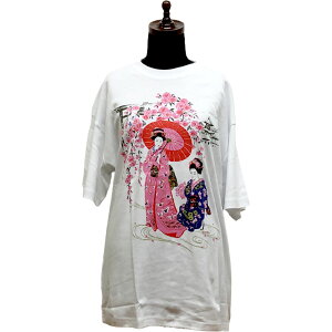 和柄Tシャツ 桜舞妓 Tシャツ 3Lサイズ和風Tシャツ 浮世絵Tシャツ 大きいサイズ 日本のお土産 ホームステイのおみやげ ユニークTシャツ 送料無料