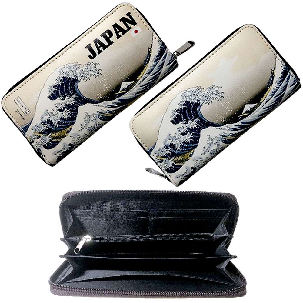 開運 財布 葛飾北斎 浪裏 長財布 縁起物富嶽三十六景 神奈川沖波裏 北斎 浮世絵 金運財布 開運財布 和柄 和風 札入れ 小銭入れ カードホルダー 金運アップ 金運向上 金運 仕事運 開運招福 日本のおみやげ 日本のお土産 ホームステイのおみやげ ファスナー財布 送料無料
