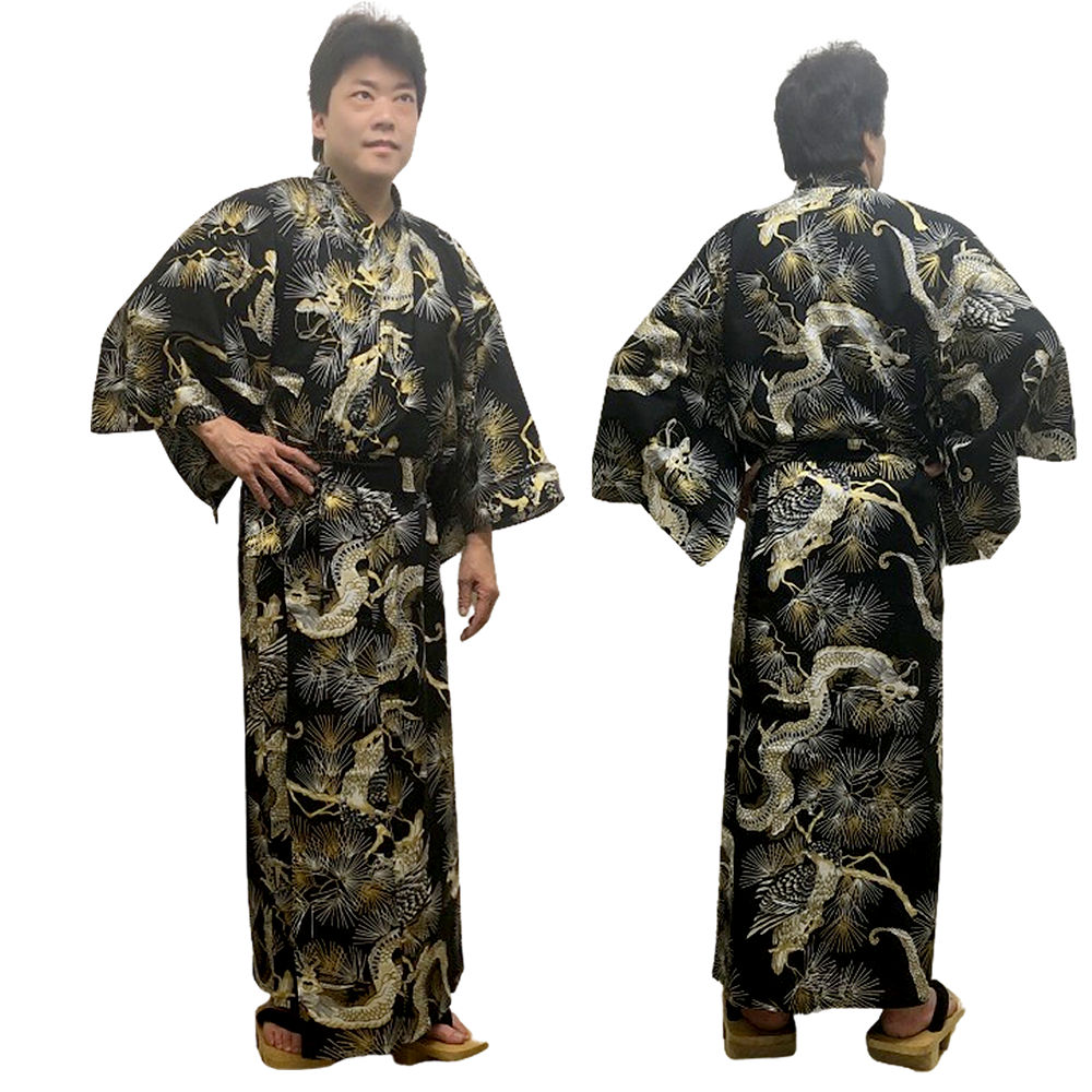 浴衣 竜鷹 男浴衣 黒 綿着物 日本製 外国人向け着物男浴衣 浴衣地 着物 龍 鷹 竜 タカ ドラゴン ホーク 強い 賢い 竜と鷹 和風 涼しい 夏祭り 綿10...