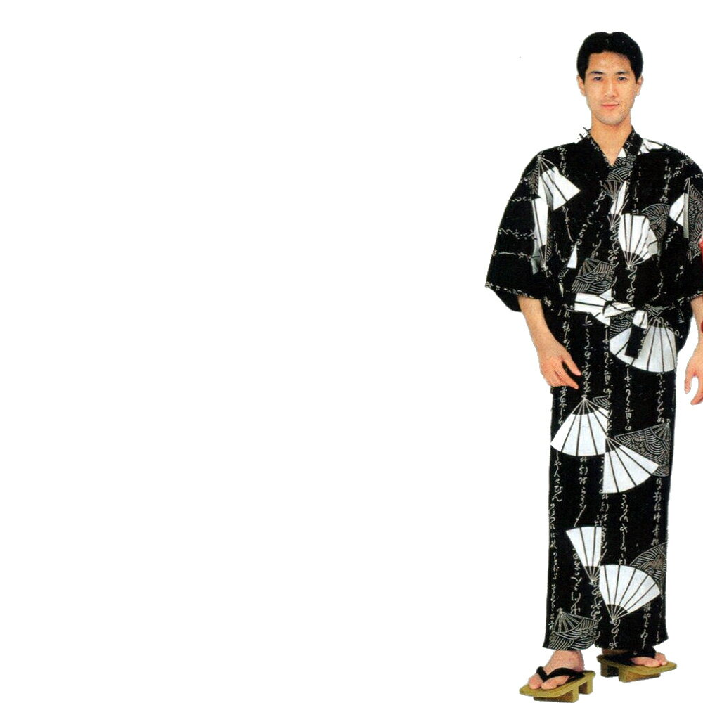 外国人向け浴衣 扇子文字 黒 Mサイズ【日本のおみやげ】【日本のお土産】【旅館の浴衣】【簡単浴衣】【ホームステイのおみやげ】【日本土産】
