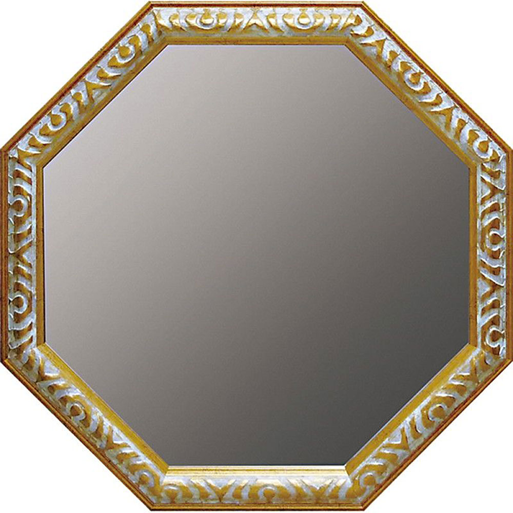 鏡 ミラー　壁掛け アンティーク 八角ミラー LLサイズ（ゴールド/アンティークホワイト） 壁掛用 AM-07025お祝い プレゼント 記念品 粗品