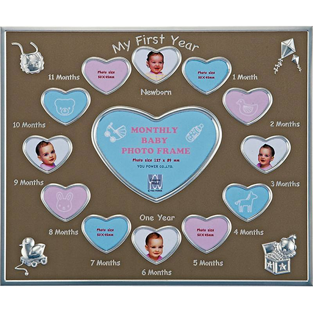 ベビーフォトフレーム マンスリー ベビー フォトフレーム 「ハート、13ウィンドー（ココア）」 壁掛、..