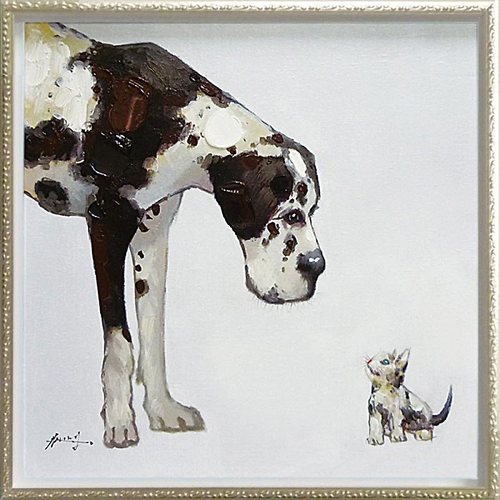 ハンドペイント絵画 オイル ペイント アート 「ベスト フレンド(Mサイズ)」 OP-18004周年記念品 プレゼント 退職記念 卒業記念 名入れ相談