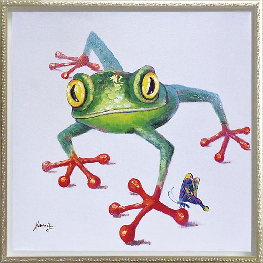 ハンドペイント絵画 オイル ペイント アート 「クロール フロッグ(Mサイズ)」 OP-18002周年記念品 プレゼント 退職記念 卒業記念 名入れ相談