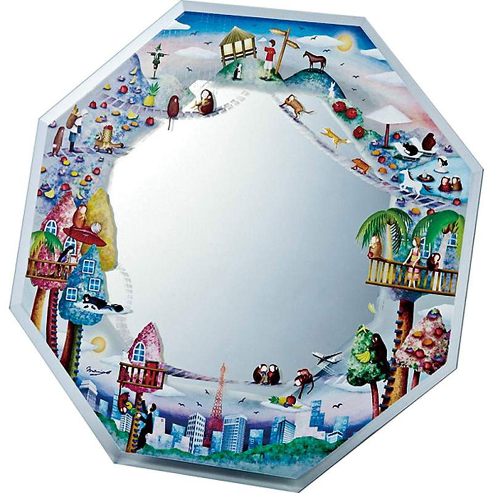 鏡 ミラー 八角 ミラー アート（Mサイズ） －なかの まりの－ 「Animal Village」 壁掛、卓上両用 NM-03501お祝い プレゼント 記念品 粗品