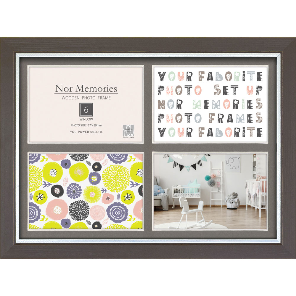 フォトフレーム ノル メモリーズ 木製 フォトフレーム 「4ウィンドー（ウォームグレー）」 壁掛、卓上両用 NF-02052 [ フォトフレーム名入れ対応 ]ご出産祝い ご結婚祝い 婚礼 長寿 記念品 プレゼント お祝い 名入れ 相談