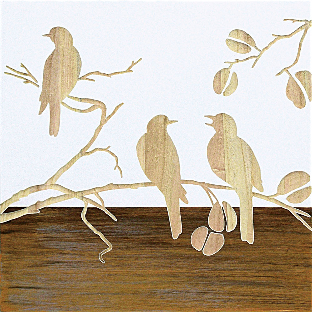 ハンドブラッシュ ウッド スカルプチャー アート 「スリー バード2(WH+NP)」 壁掛用 SA-08562雑貨 おしゃれ プレゼント かわいい お祝い お誕...
