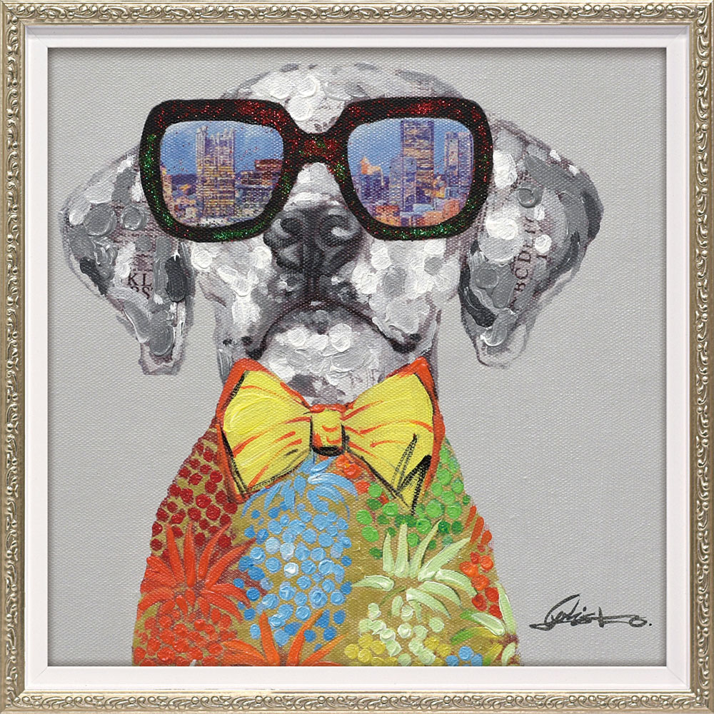 油彩画 オイル ペイント アート 「ビュー シティ ドッグ(Sサイズ)」 壁掛用 オイル ペイント OP-07028周年記念品 プレゼント 退職記念 卒業記念 ...