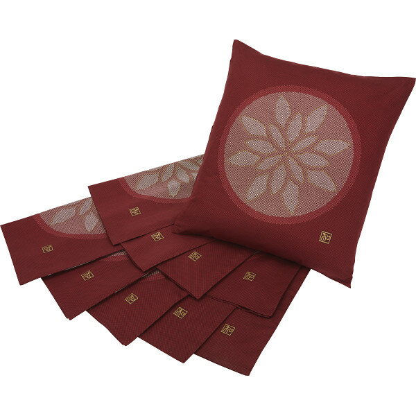 座布団カバー10枚セット(花紋) エンジ F2121-10EN ギフト対応不可 送料無料