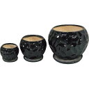陶器植木鉢3点セット（受皿付） ブラック UH08/3DBK ギフト対応不可 送料無料