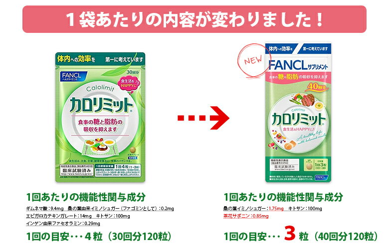 カロリミット 10%増量タイプ 88回分 （40回+4回×2袋セット） 計264粒 ファンケル FANCL 美容 ダイエット 【ゆうパケット 追跡可 送料無料】【ギフト対応不可】