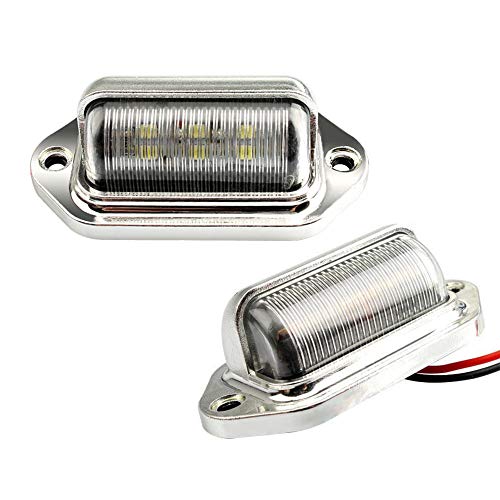KYOUDEN LED ナンバー灯 ライセンスランプ 小型 汎用 LED ナンバープレートライト 12V 24V兼用 6連 SMDチップ ホワイト 2個入り (シルバーボディー)