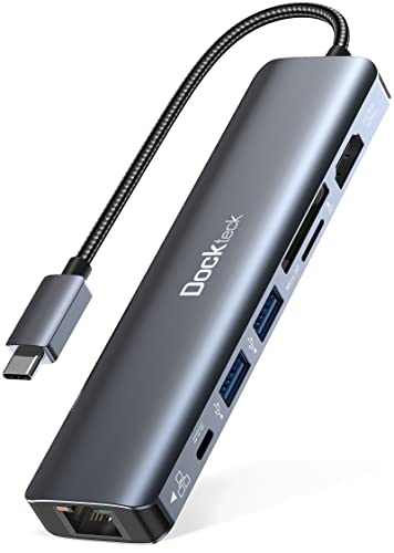 USB C ハブ Dockteck 7-in-1 USB Type-C ハブ 4K@60Hz HDMI出力ポート / 1Gbps イーサネット / 100WPD急速充電ポート / SD TFカードスロット/USB 3.0 （最大5Gbpsの高速データ転送速度）ポート搭載、MacBook Pro、MacBook Air、iPad Pro、 XPS対応