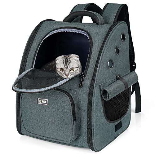 最新型 犬 猫 リュック ペット リュック カーテン付きの 猫 キャリー ペットキャリーリュック 折り畳み式の犬用 猫用 きゃりーバッグ リュック 小型犬・小動物用 ダークグレー