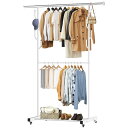 VICERII ハンガーラック 多機能収納 おしゃれ 洋服ラック 衣類収納 頑丈 防サビ キャスター付き 洋服掛け (ホワイト, 二重式)