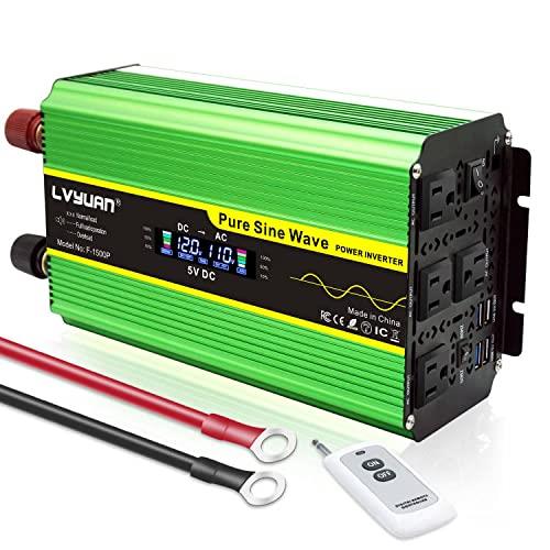 楽天ギフトマーケットLVYUAN（リョクエン） インバーター 正弦波 12V 1600W 最大 3200W リモコン機能付き DC 12V（直流） AC100V（交流） 変換 AC コンセント×4、USBソケット×4 冷却ファン×2 カーインバーター 地震 防災用品 自動車 船 キッチンカー キャンピングカー、緊急時で大活躍 停電の対