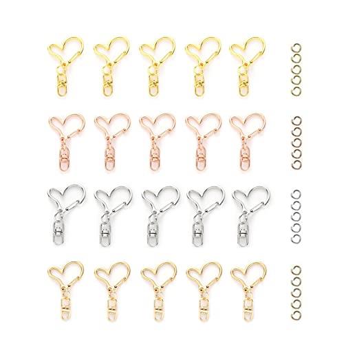 YFFSFDC キーホルダー金具 20個 回転カン付き ワンタッチキーホルダー カワイイ DIY用パーツ 手作り キーリング シルバー ゴールドなど4色 (ハー...
