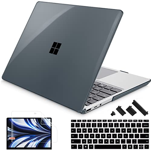 [マラソン期間中ポイント5倍]SUROCASE Microsoft Surface Laptop Go 2 Go 1 12.4インチ(2020-2022年発売)モデル1943に対応 プラスチックハードケース スクリーンプロテクター+キーボードカバー+ダストプラグ付き クリスタルブラック