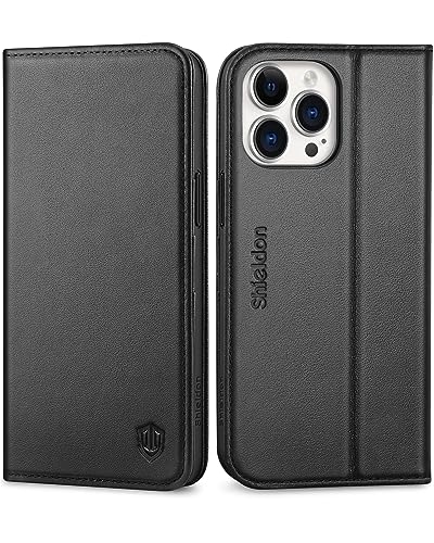 SHIELDON iPhone15 Pro Maxケース 手帳型 対応 本革 衝撃吸収 TPU素材 横置きスタンド機能 カード収納 マグネット内蔵 全面保護 [...